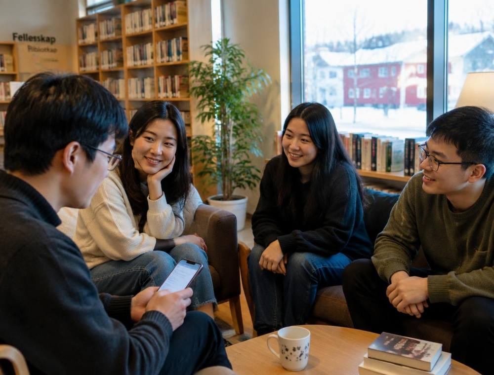 Readers and creators talking in a Nordic library